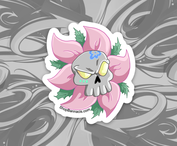 sticker of a sull on top of a pink flower